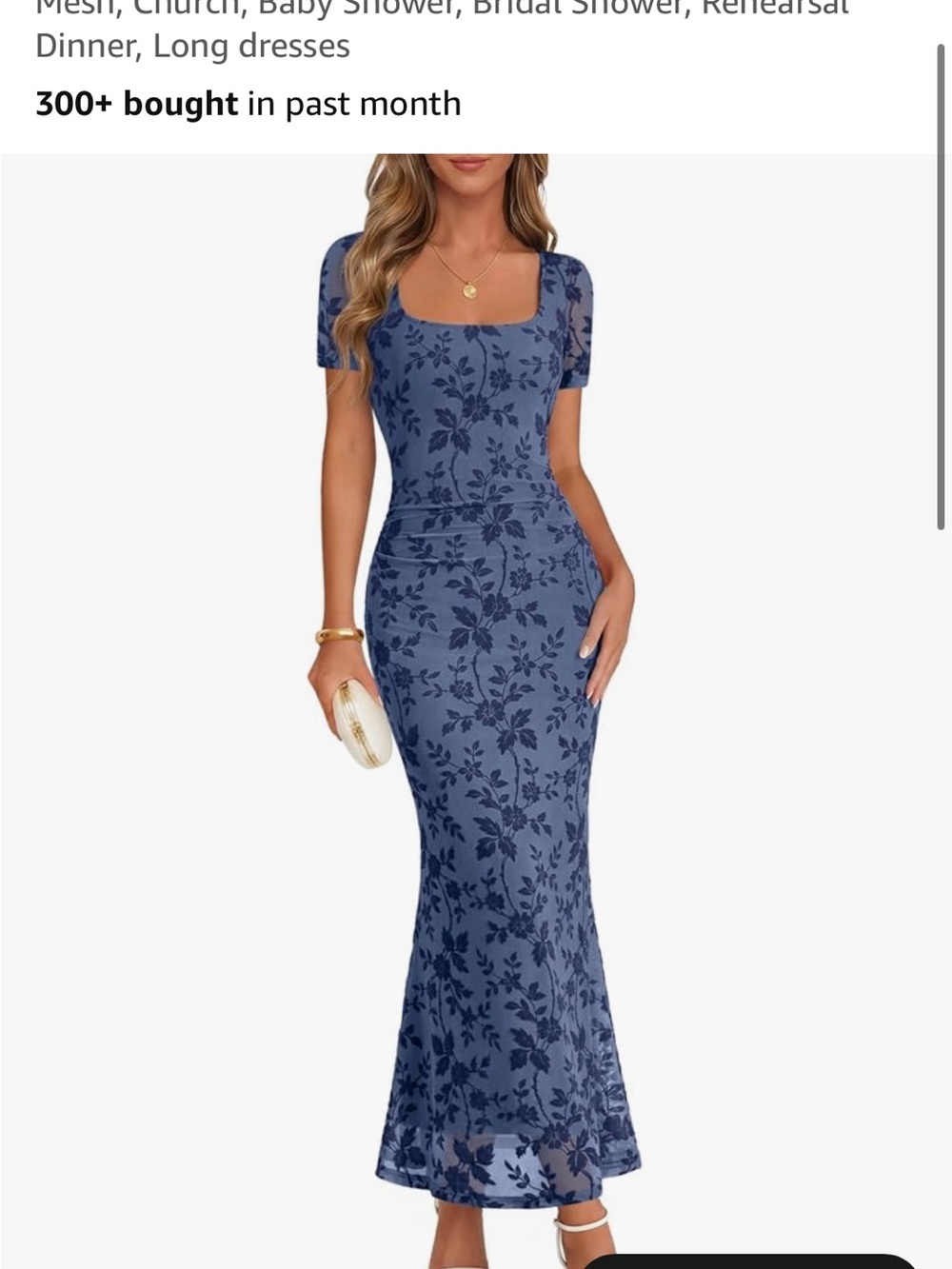 Fitted Blue Floral Maxi Dress with Square Neck